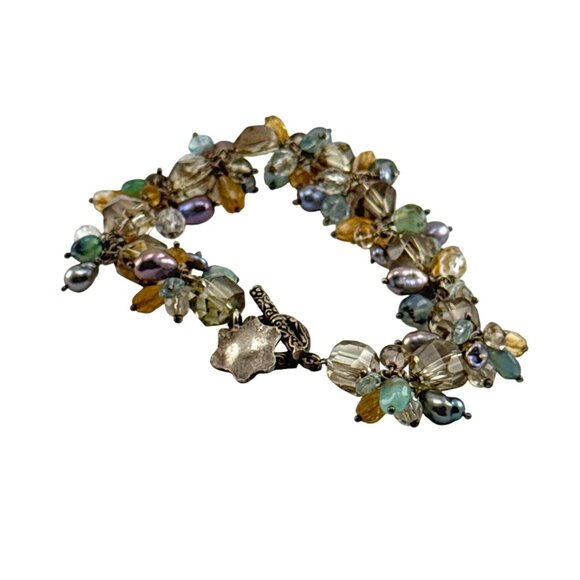 Vintage Multi Gemstone Cluster Bracelet Citrine Quartz Pearl Sterling Silver - Picture 4 of 8